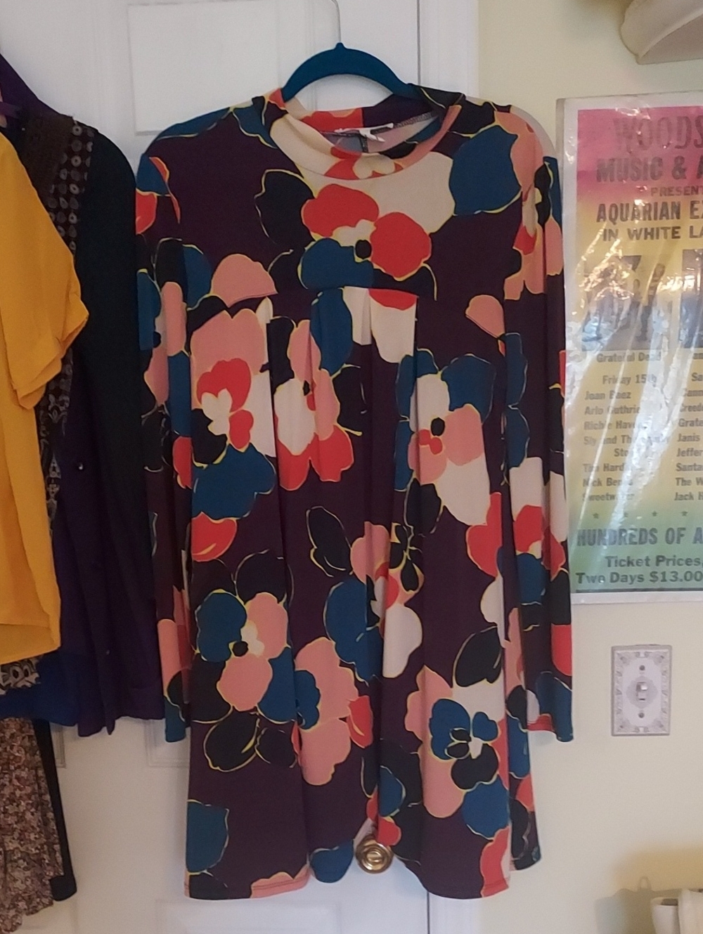 BCBG Dress Sz M Plum With Multi Colored Flowers